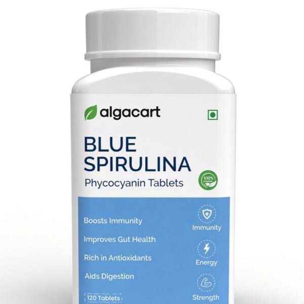 Algacart Spirulina blue tablet (Phycocyanin Coated) - 120 tablets | 100% natural | High protein Supplements