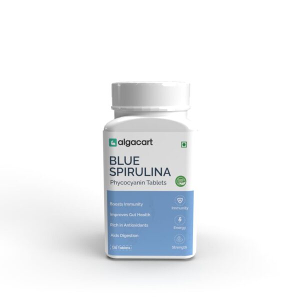 Algacart Spirulina blue tablet (Phycocyanin Coated) - 120 tablets | 100% natural | High protein Supplements